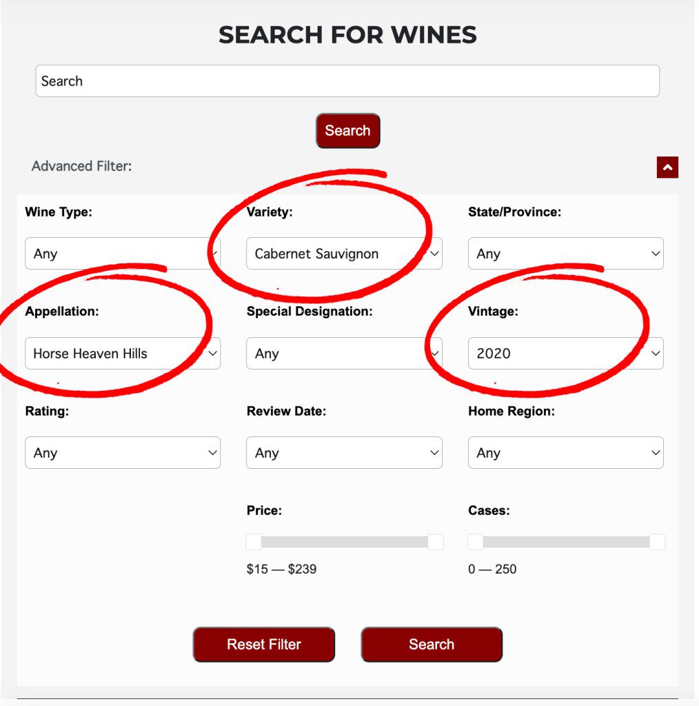 Using Wine Search Northwest Wine Report