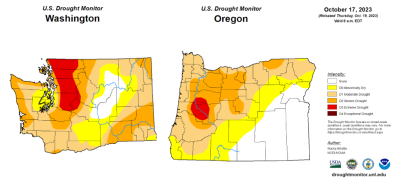 Washington and Oregon drought conditions.